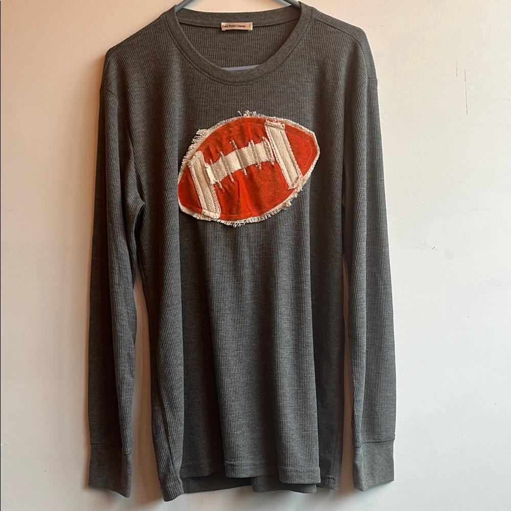 Gray Long Sleeve Top with Orange Football Patch size large
